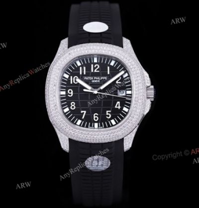 SF Factory Replica Patek Philippe Aquanaut 40mm Black Face Diamond Watch